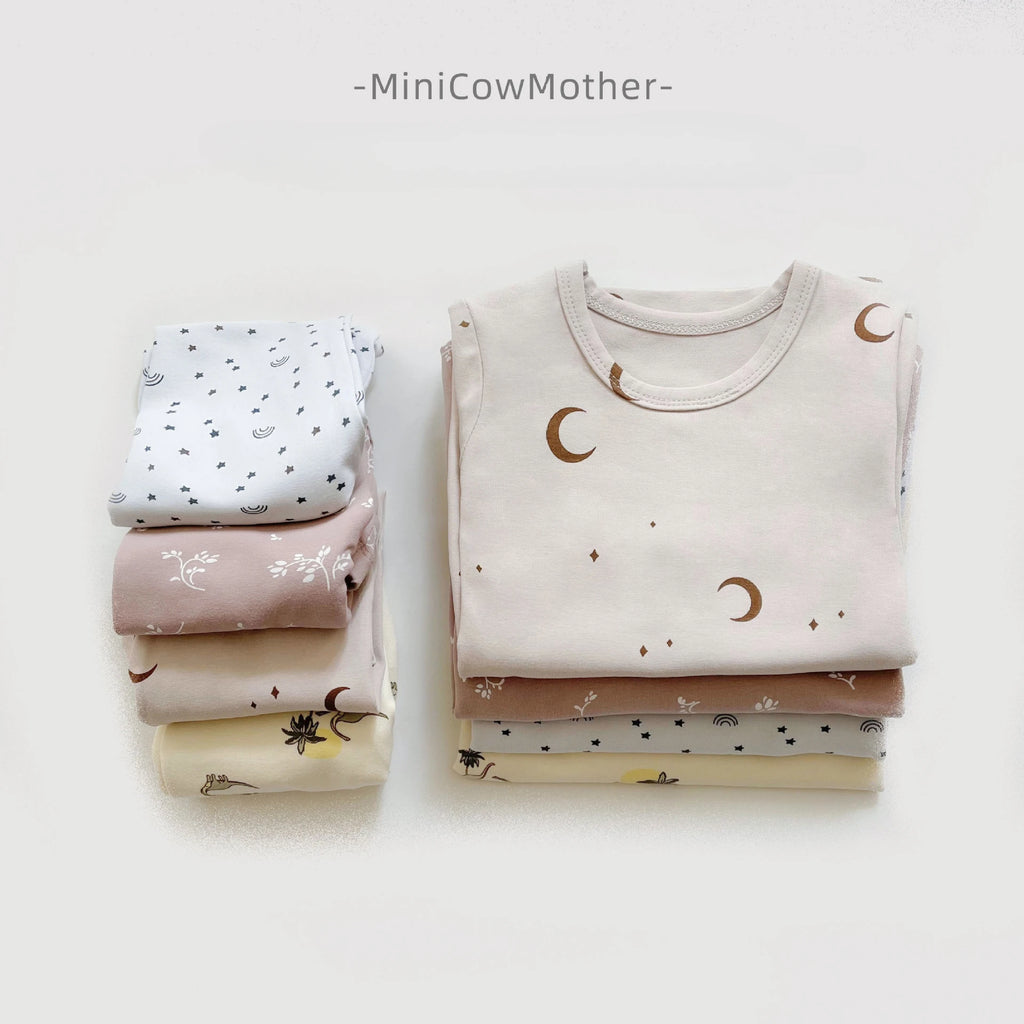 2Pcs Set Short Staple Cotton Warm Children'S Home Clothes Autumn and Winter Baby Pajamas Long Sleeved Base Children Clothing Set