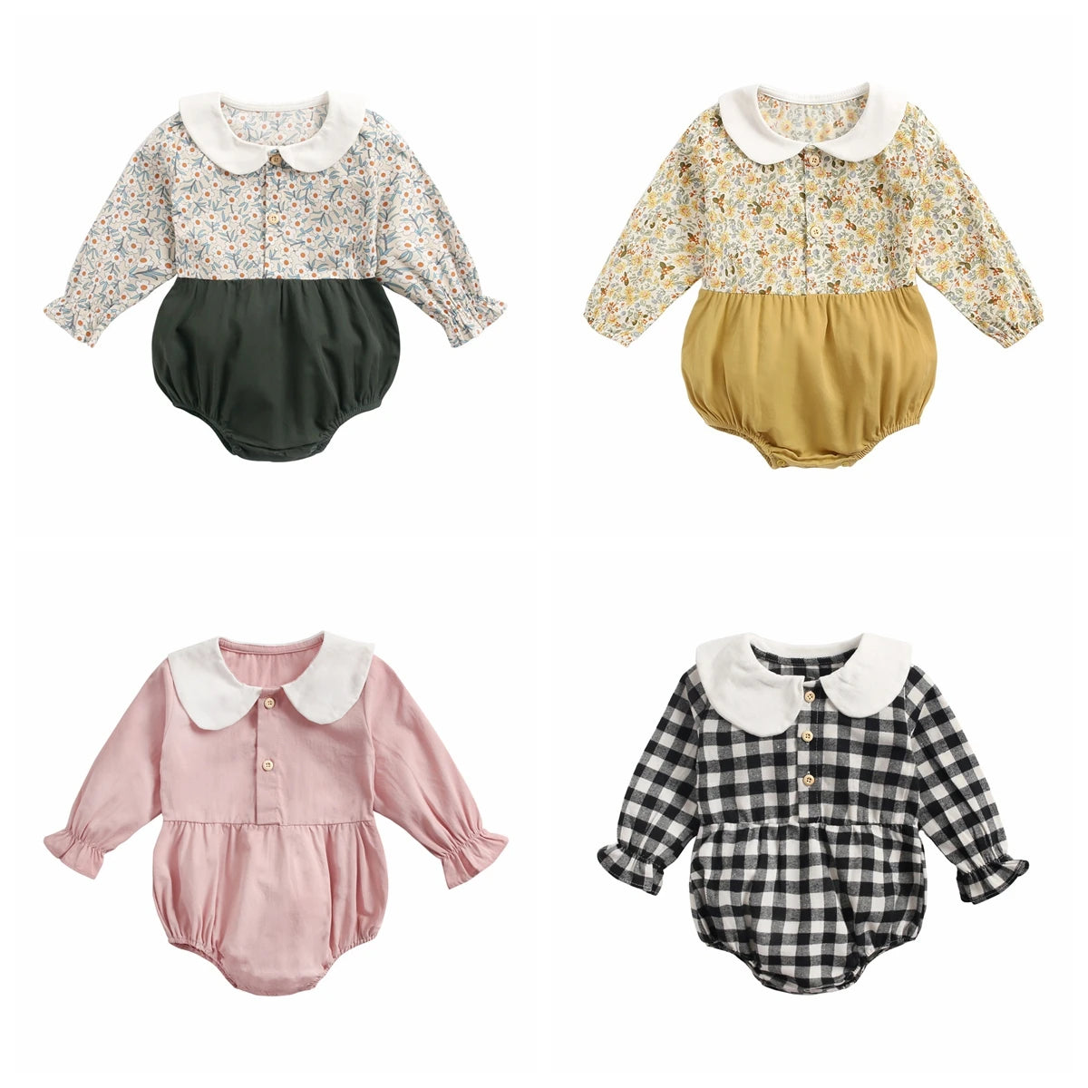 Princess Newborn Baby Girl Bodysuits Long Sleeve Cotton Baby Clothes Flowers Plaid Cute